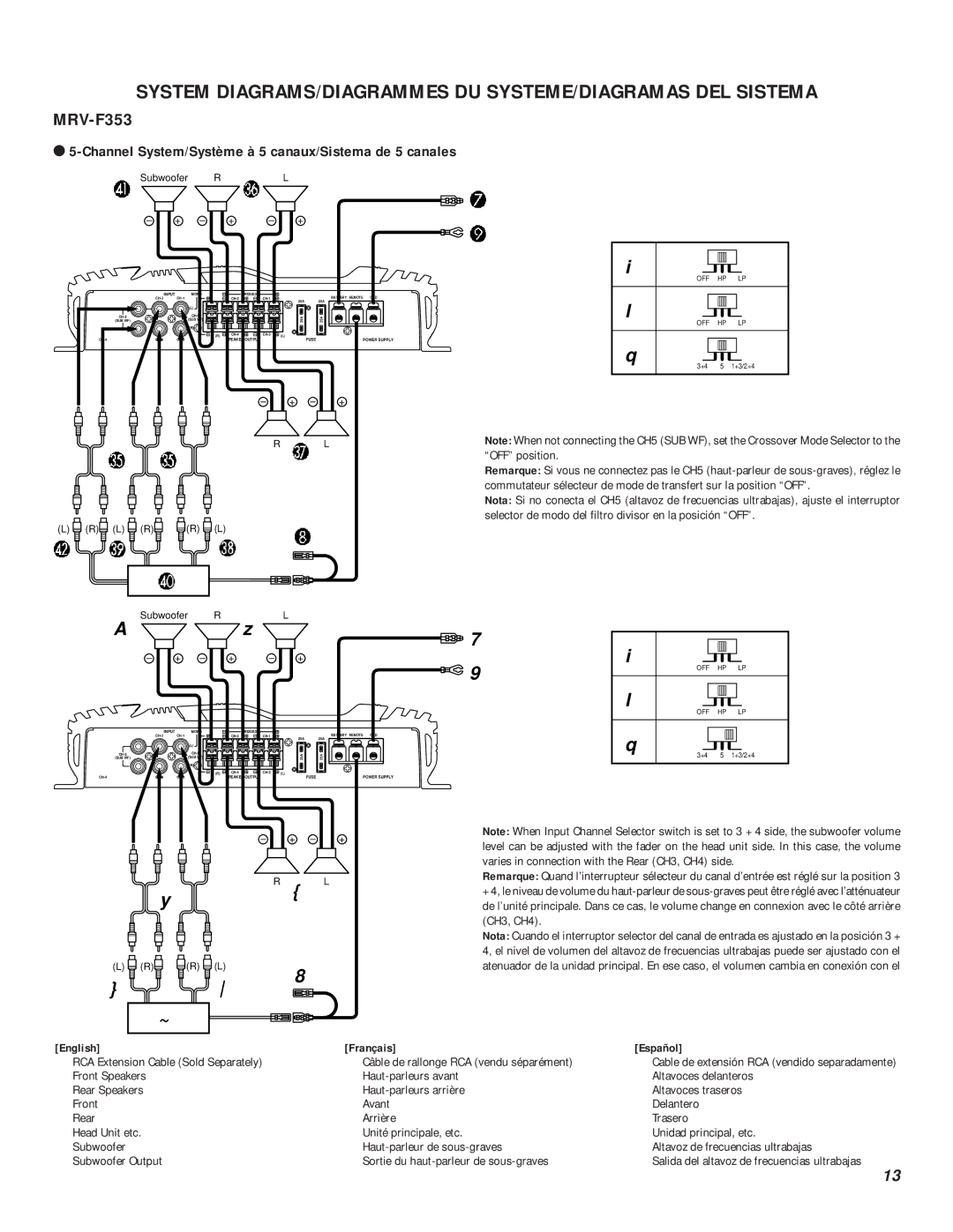 Alpine MRV-F353, MRV-T303, MRV-F303 owner manual English Français Español, + +, Subwoofer 