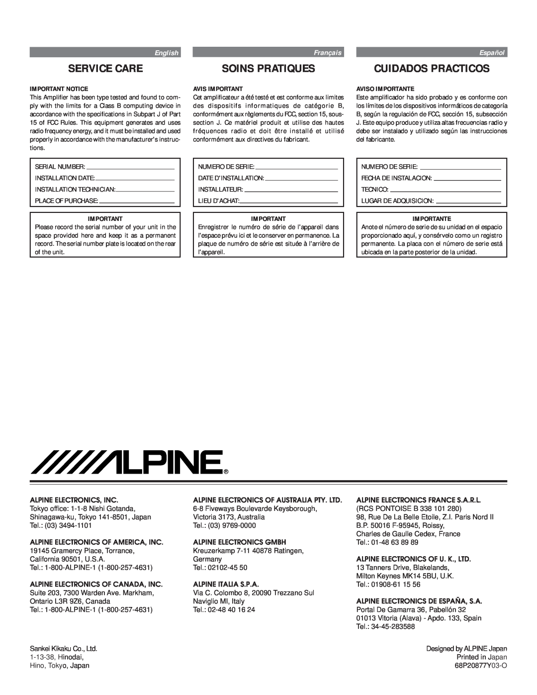 Alpine MRV-F303, MRV-T303, MRV-F353 Service Care, Soins Pratiques, Cuidados Practicos, English, Français, Español 