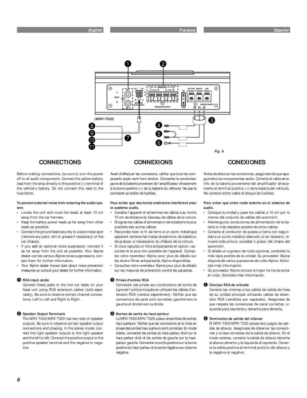 Alpine MRV-T320, MRV-T420 owner manual Connections Connexions 