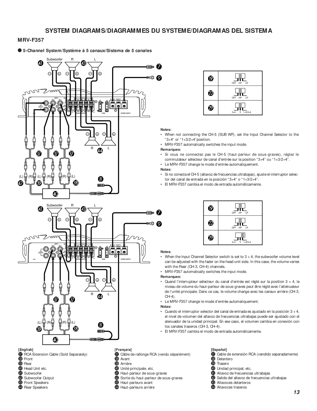 Alpine MRV-F357, mrv-t707, MRV-T407 Channel System/Système à 5 canaux/Sistema de 5 canales, English Français Español 