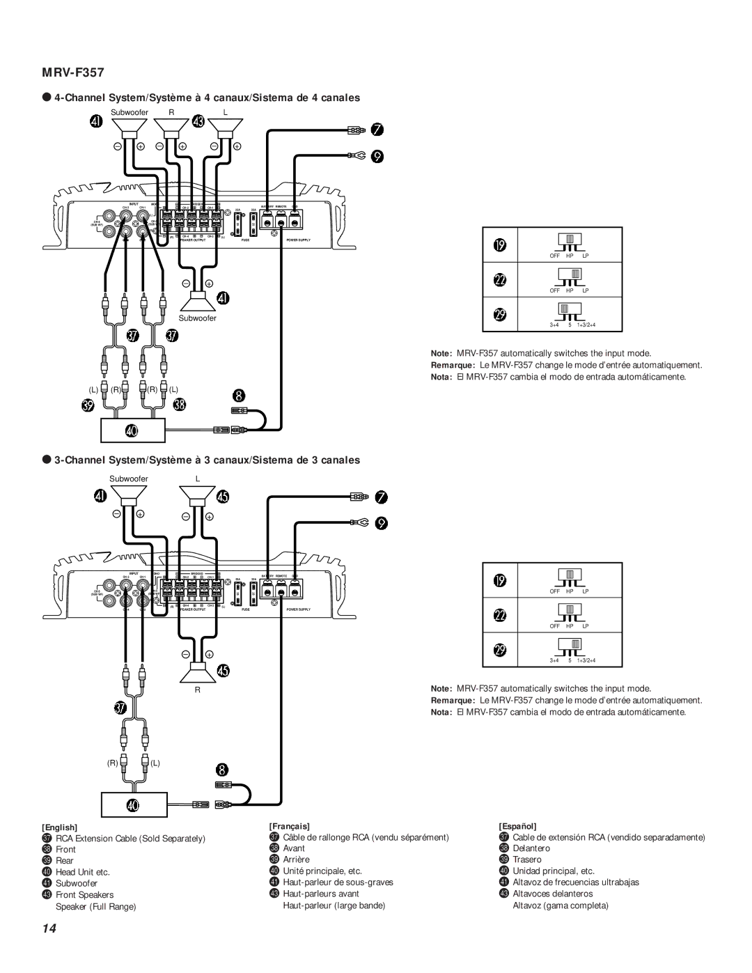 Alpine MRV-T407, mrv-t707, MRV-F357 Channel System/Système à 4 canaux/Sistema de 4 canales, English, Français Español 