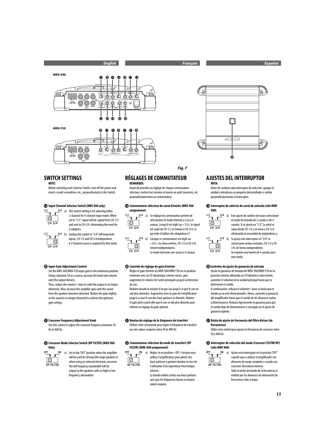 Alpine MRX-V60, MRX-F30 owner manual Switch Settings 