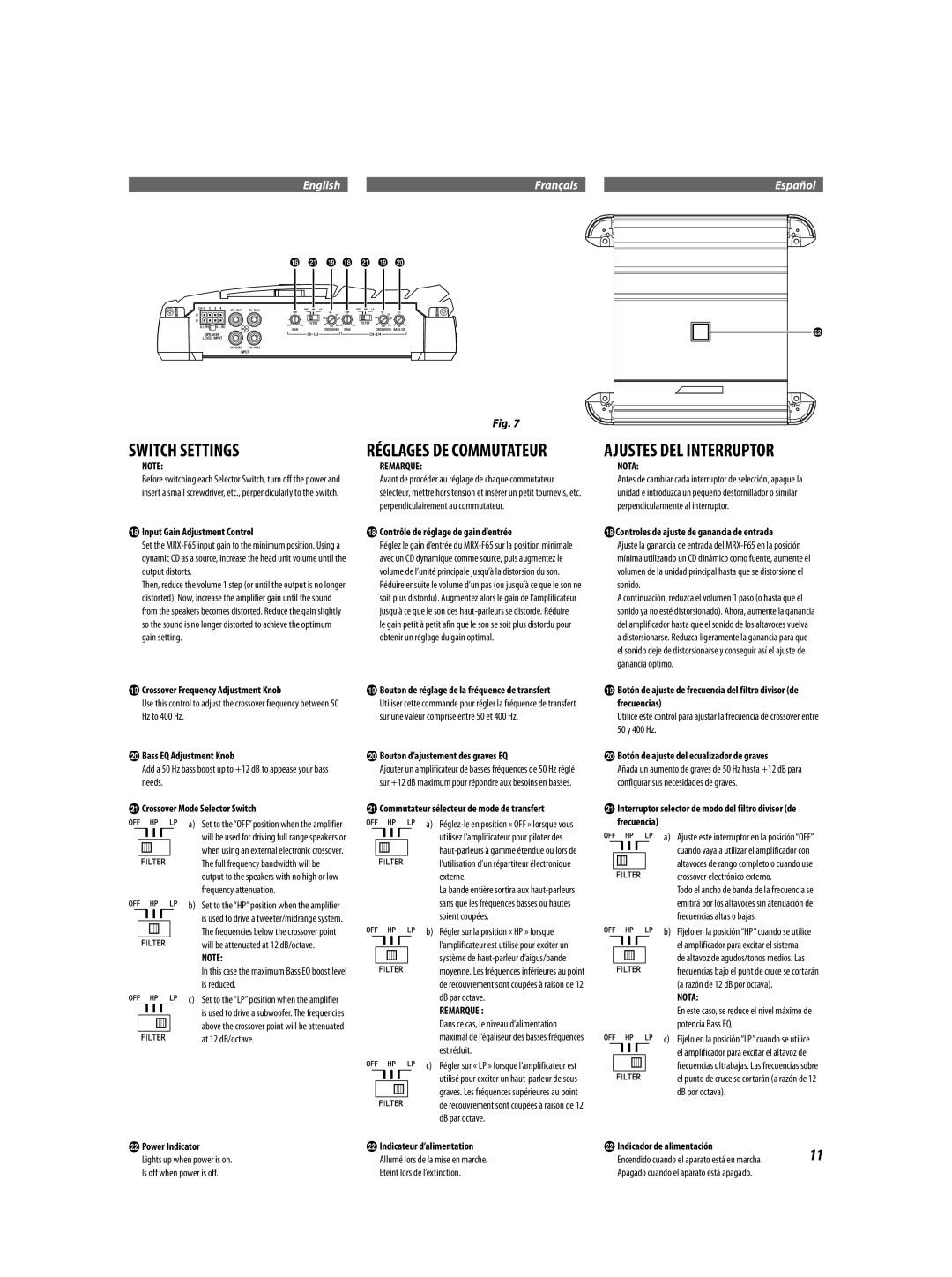 Alpine MRX-F65 68-21057Z18-A owner manual Switch Settings 