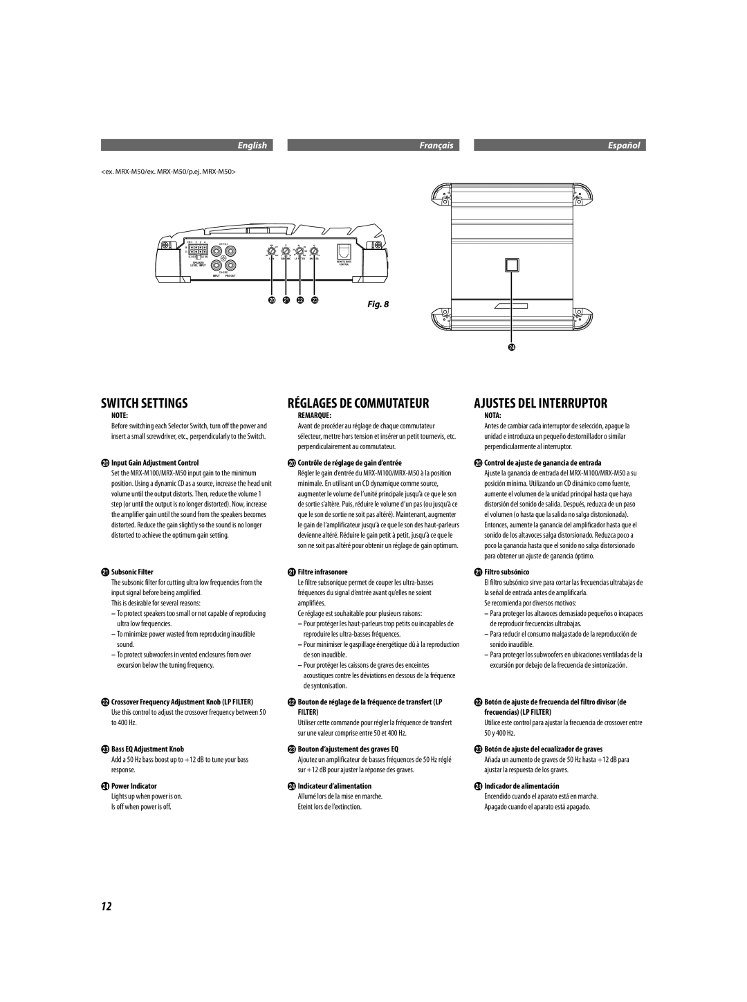 Alpine MRX-M50, MRX-M100 owner manual Switch Settings, Filter 