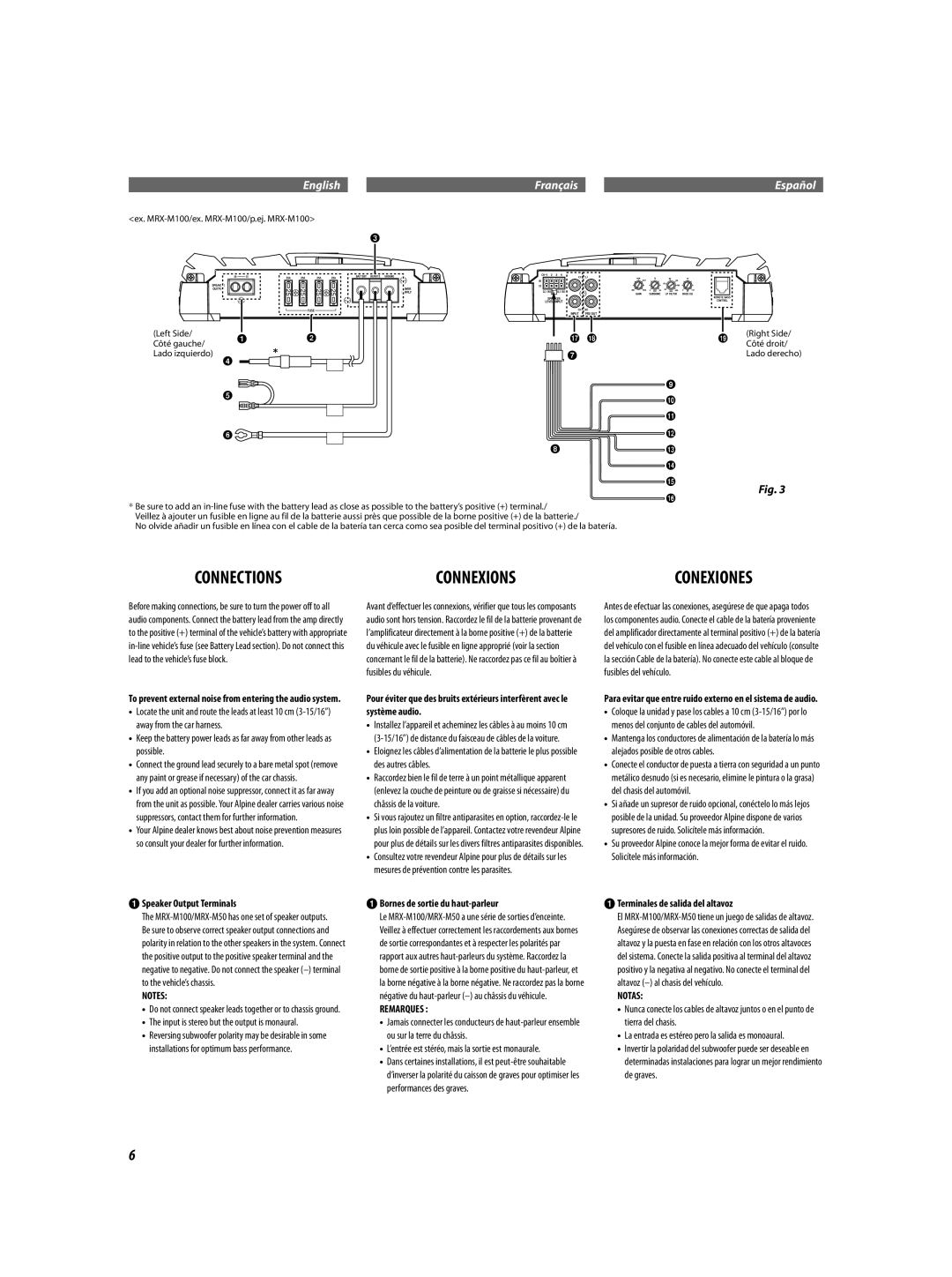 Alpine MRX-M50, MRX-M100 owner manual Connections Connexions, Remarques, Notas 