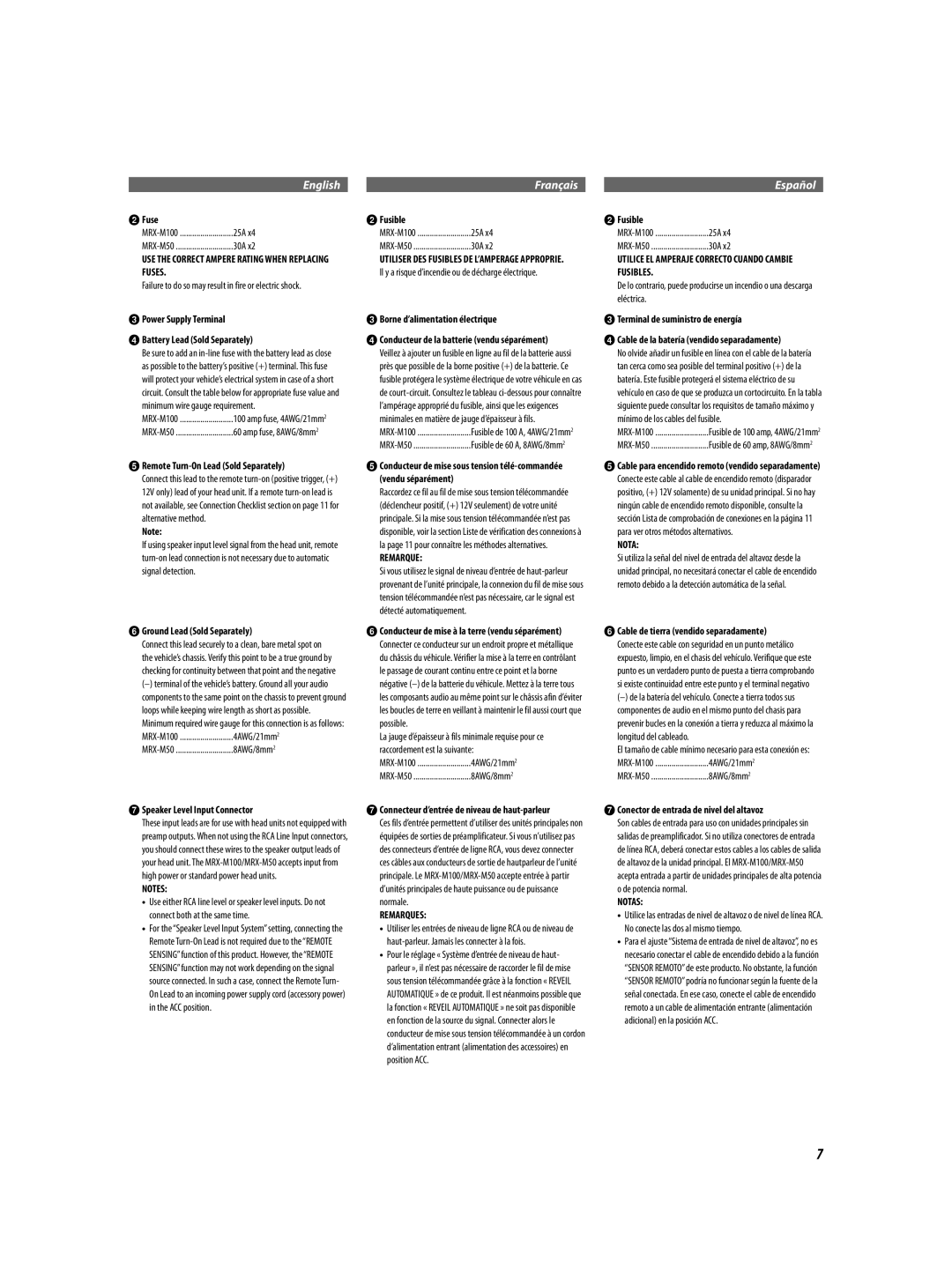 Alpine MRX-M100, MRX-M50 owner manual USE the Correct Ampere Rating When Replacing Fuses, Fusibles 