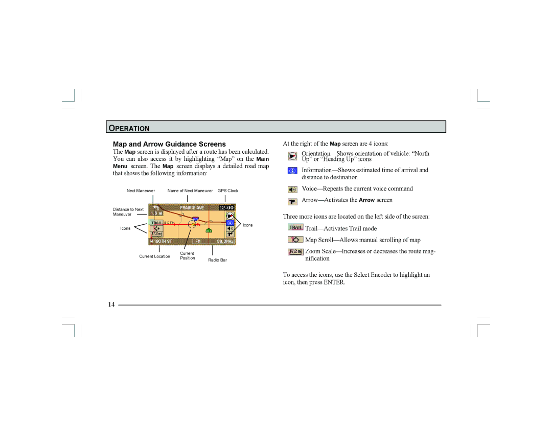 Alpine Navigation Radio manual Map and Arrow Guidance Screens 