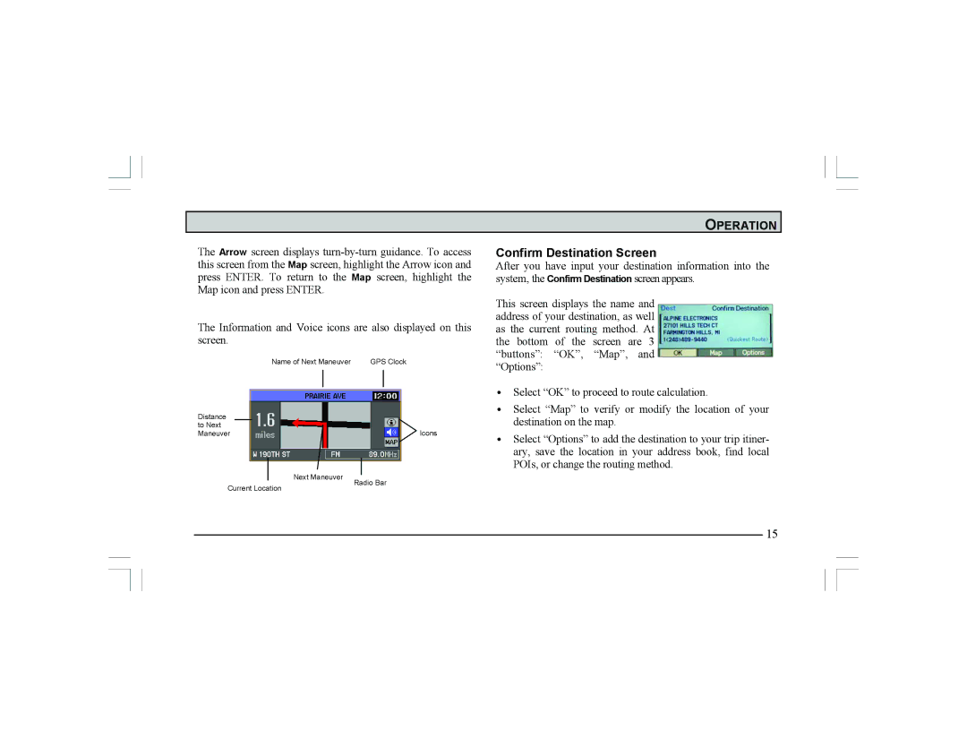 Alpine Navigation Radio manual Confirm Destination Screen 