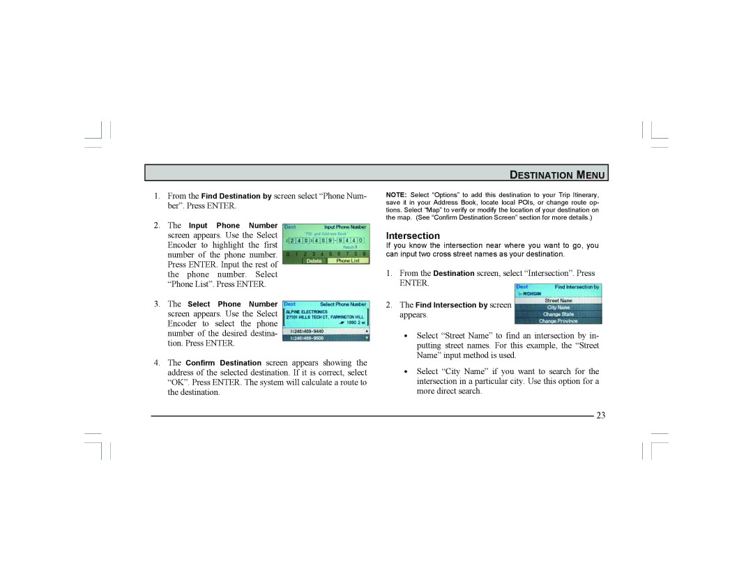 Alpine Navigation Radio manual Intersection 