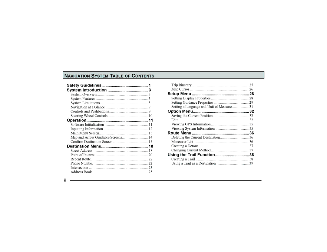 Alpine Navigation Radio manual Navigation System Table of Contents 