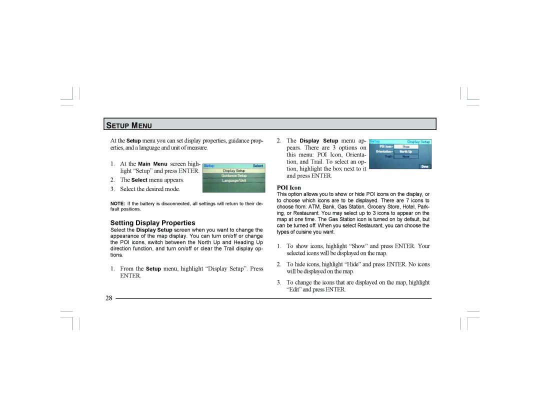 Alpine Navigation Radio manual Setup Menu, Setting Display Properties, POI Icon 