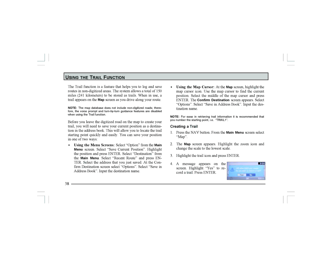 Alpine Navigation Radio manual Using the Trail Function, Creating a Trail 