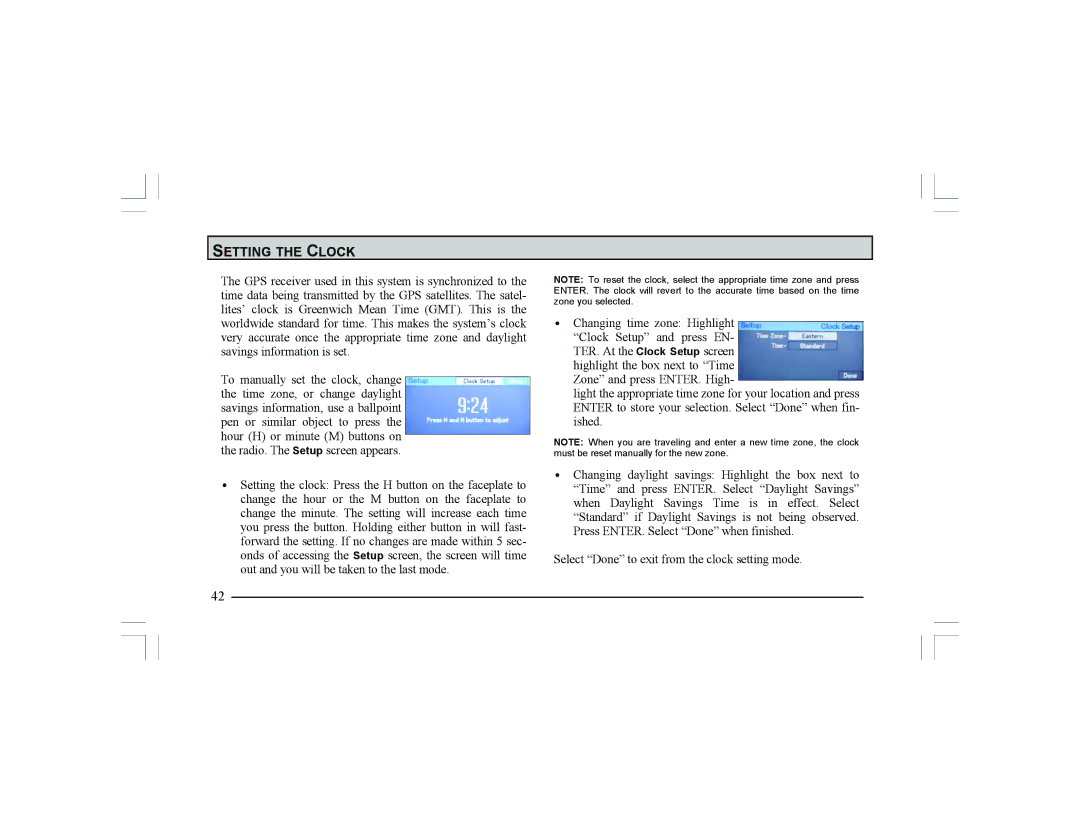 Alpine Navigation Radio manual Setting the Clock 