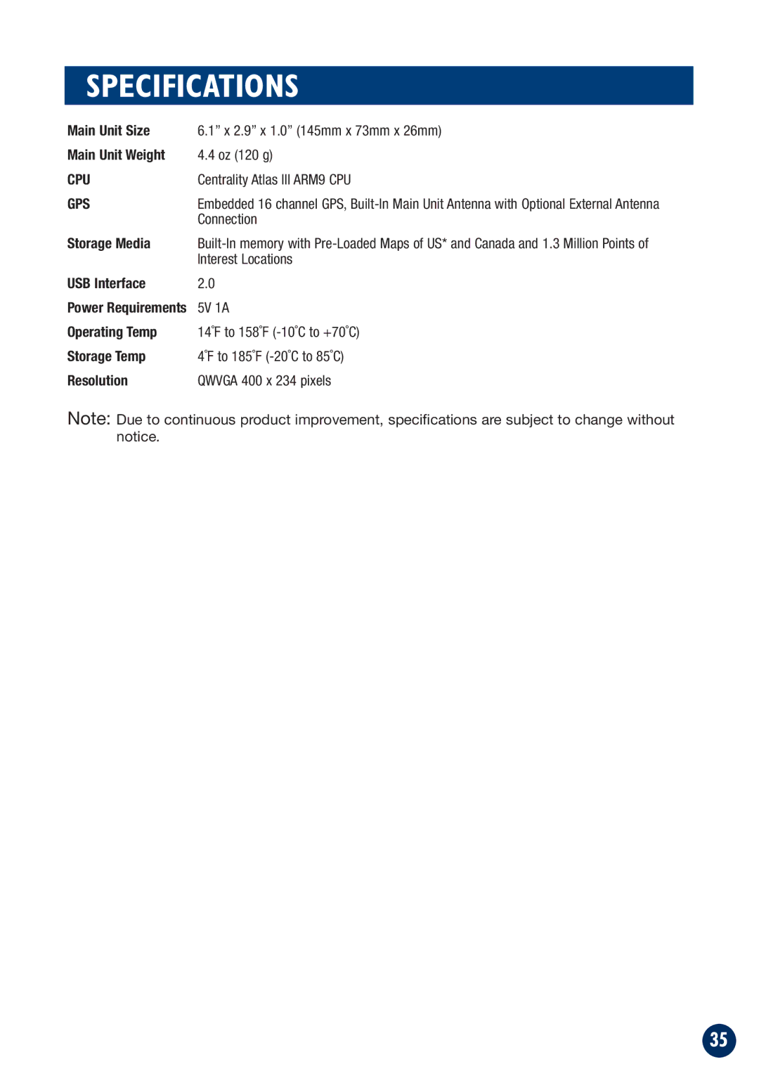 Alpine NVE-P1 owner manual Specifications, Gps 