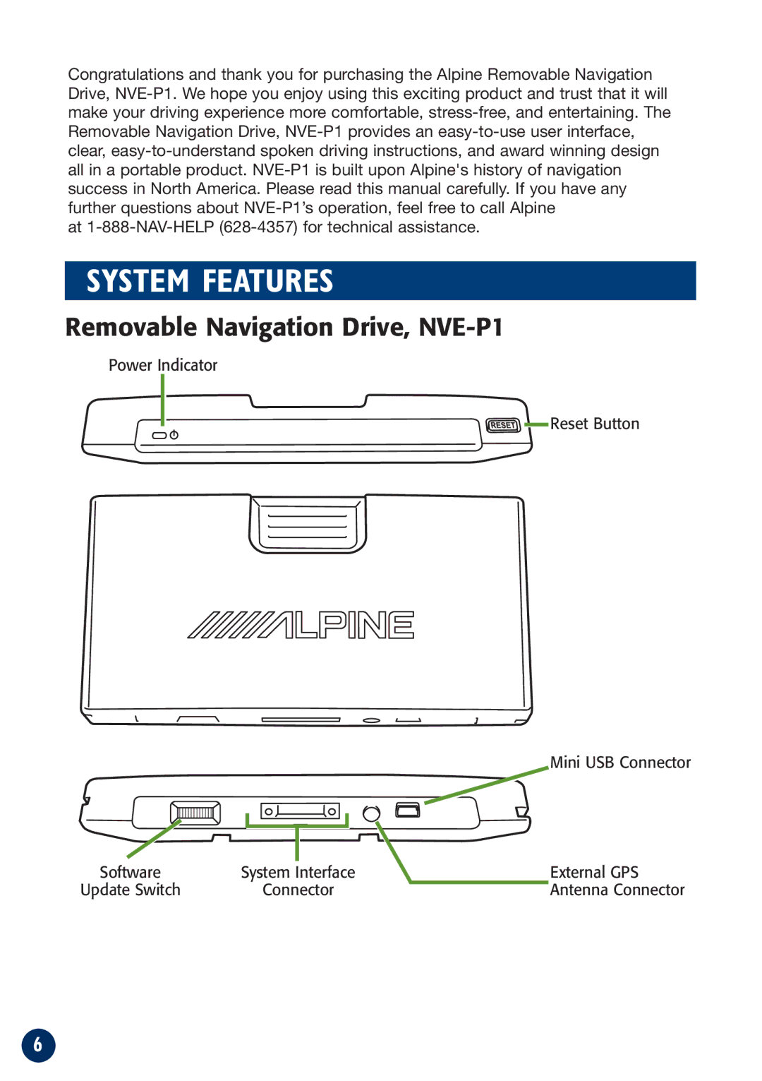 Alpine owner manual System Features, Removable Navigation Drive, NVE-P1 