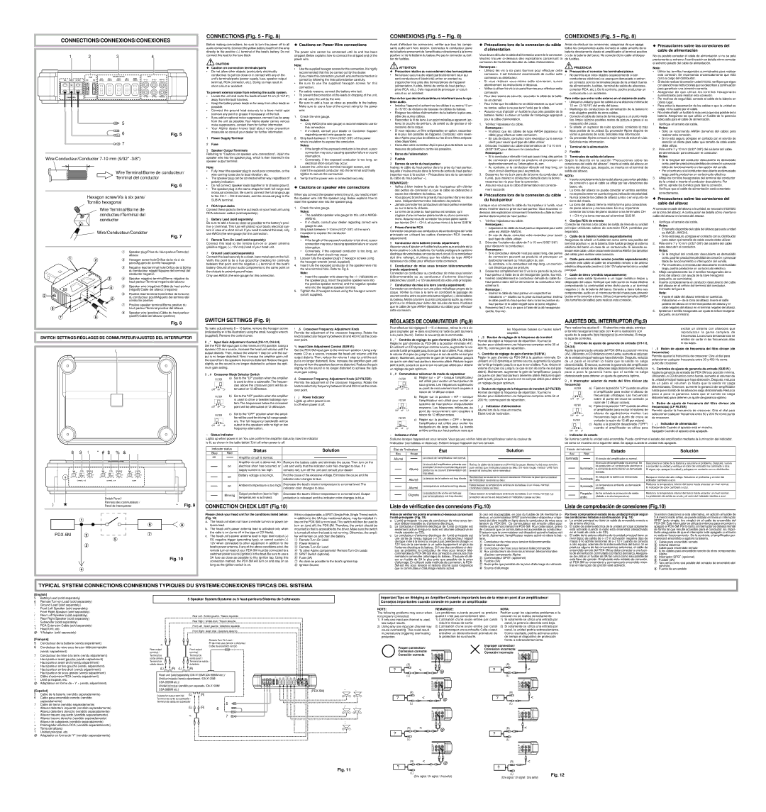 Alpine PDX-5M specifications Connections/Connexions/Conexiones 