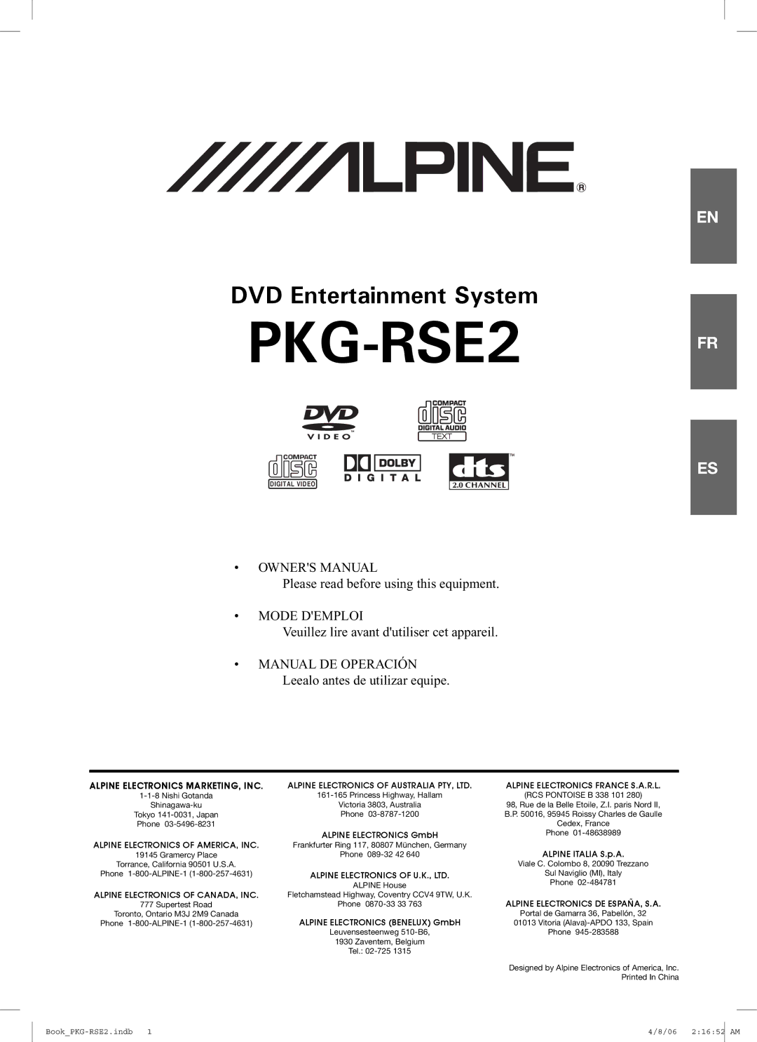 Alpine PKG-RSE2 owner manual 