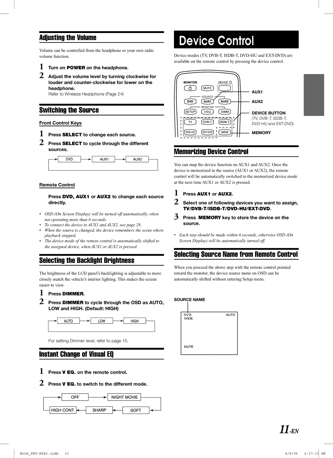 Alpine PKG-RSE2 owner manual Device Control 