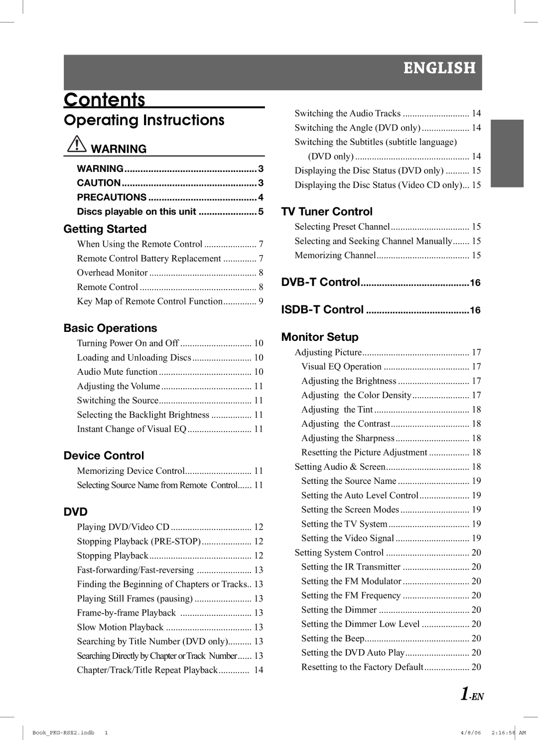 Alpine PKG-RSE2 owner manual Contents 