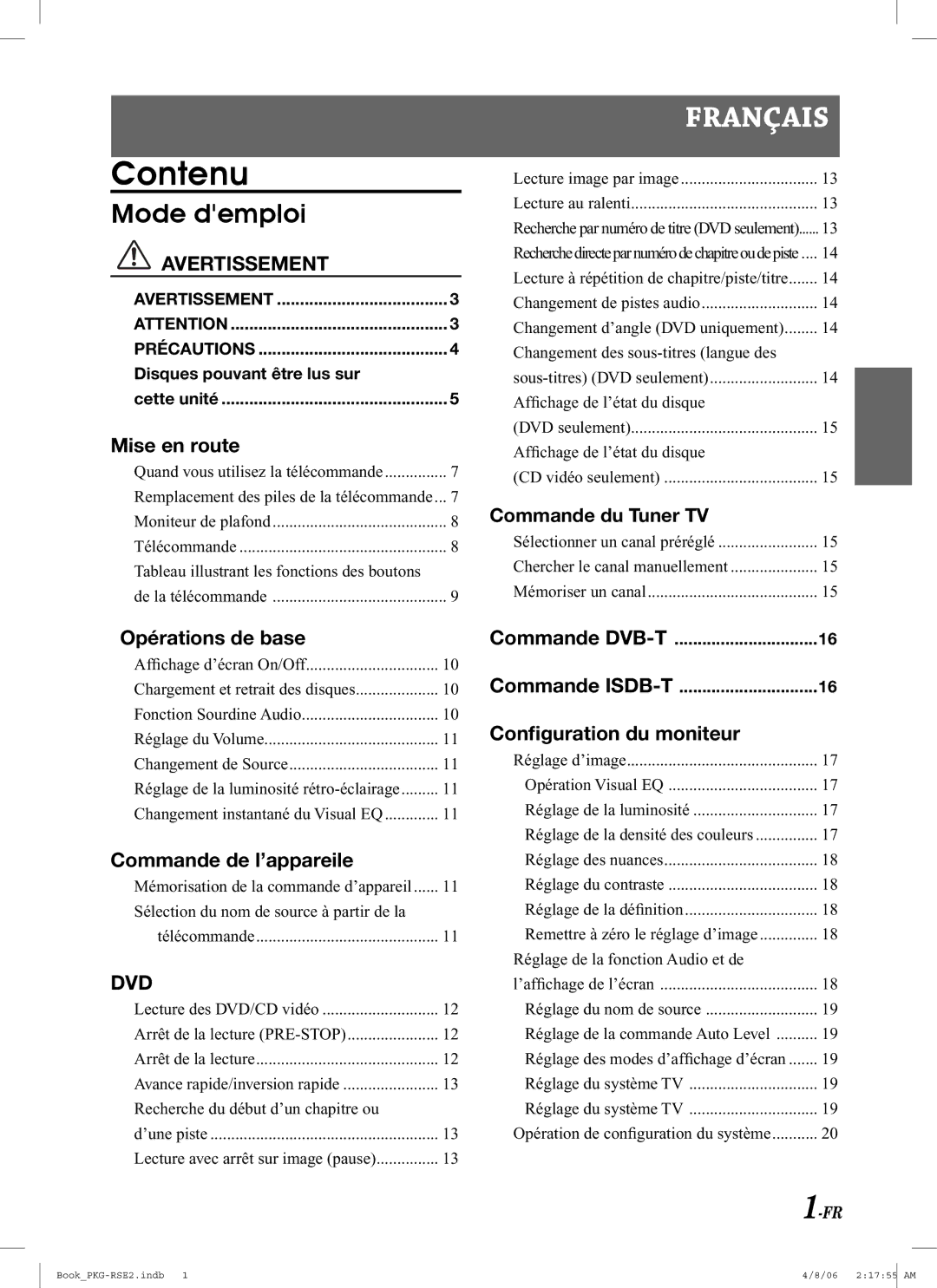 Alpine PKG-RSE2 owner manual Contenu, Disques pouvant être lus sur 