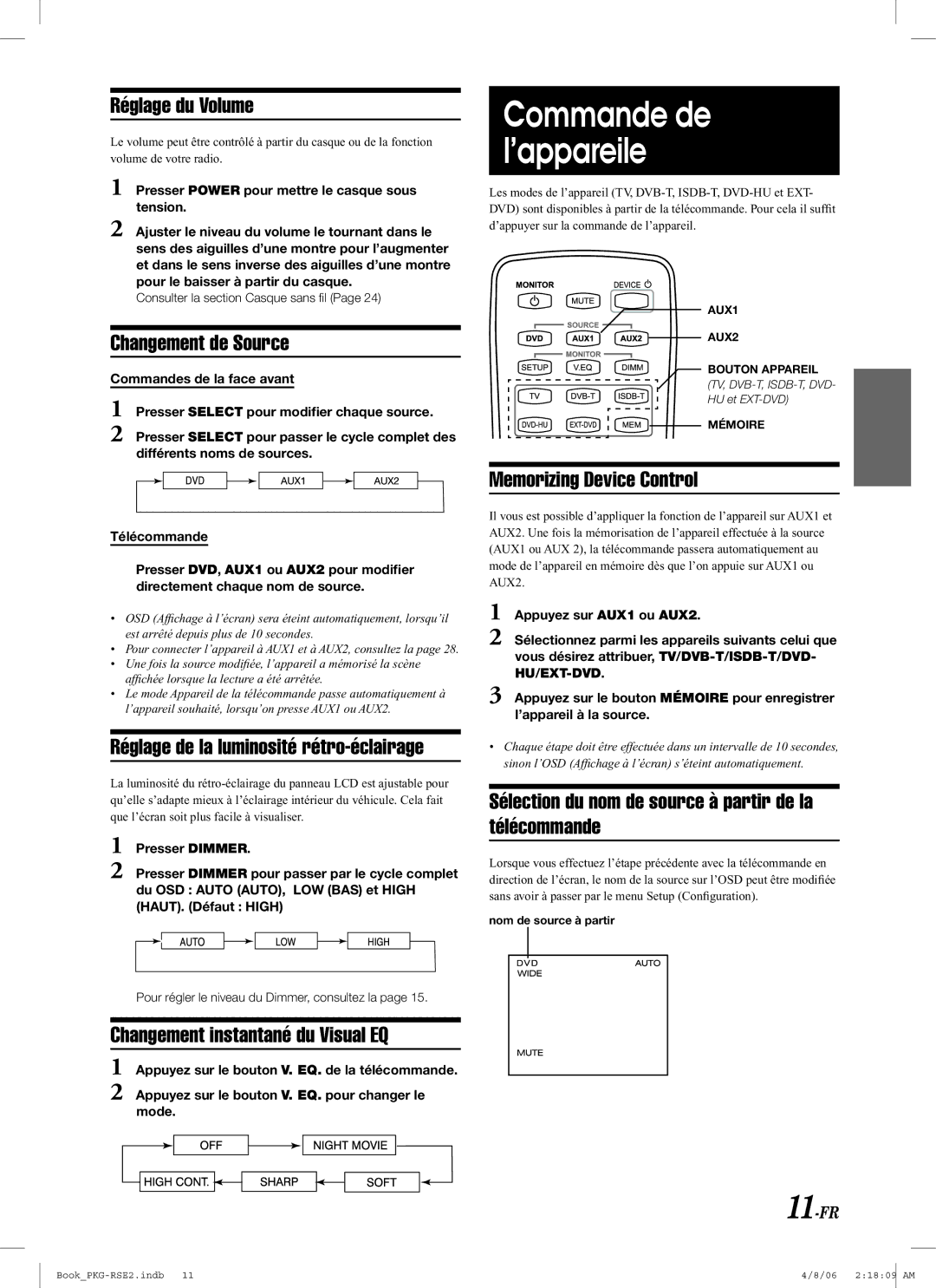 Alpine PKG-RSE2 owner manual Commande de l’appareile 