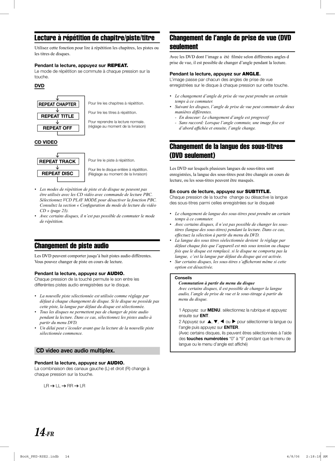 Alpine PKG-RSE2 Lecture à répétition de chapitre/piste/titre, Changement de l’angle de prise de vue DVD seulement 