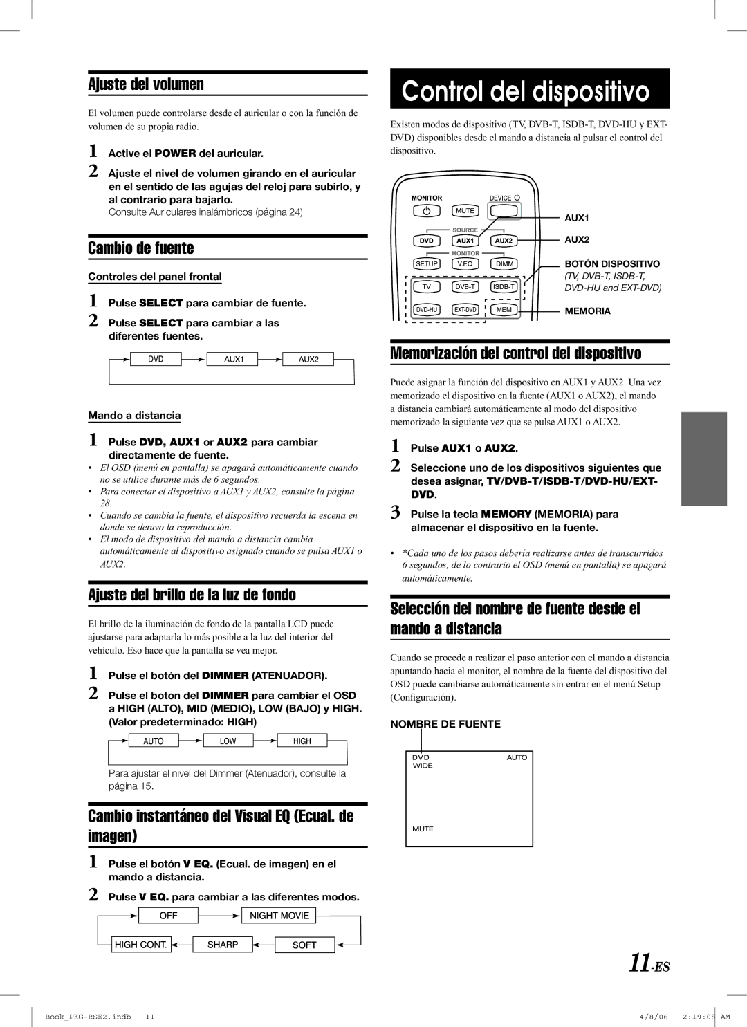 Alpine PKG-RSE2 owner manual Control del dispositivo 