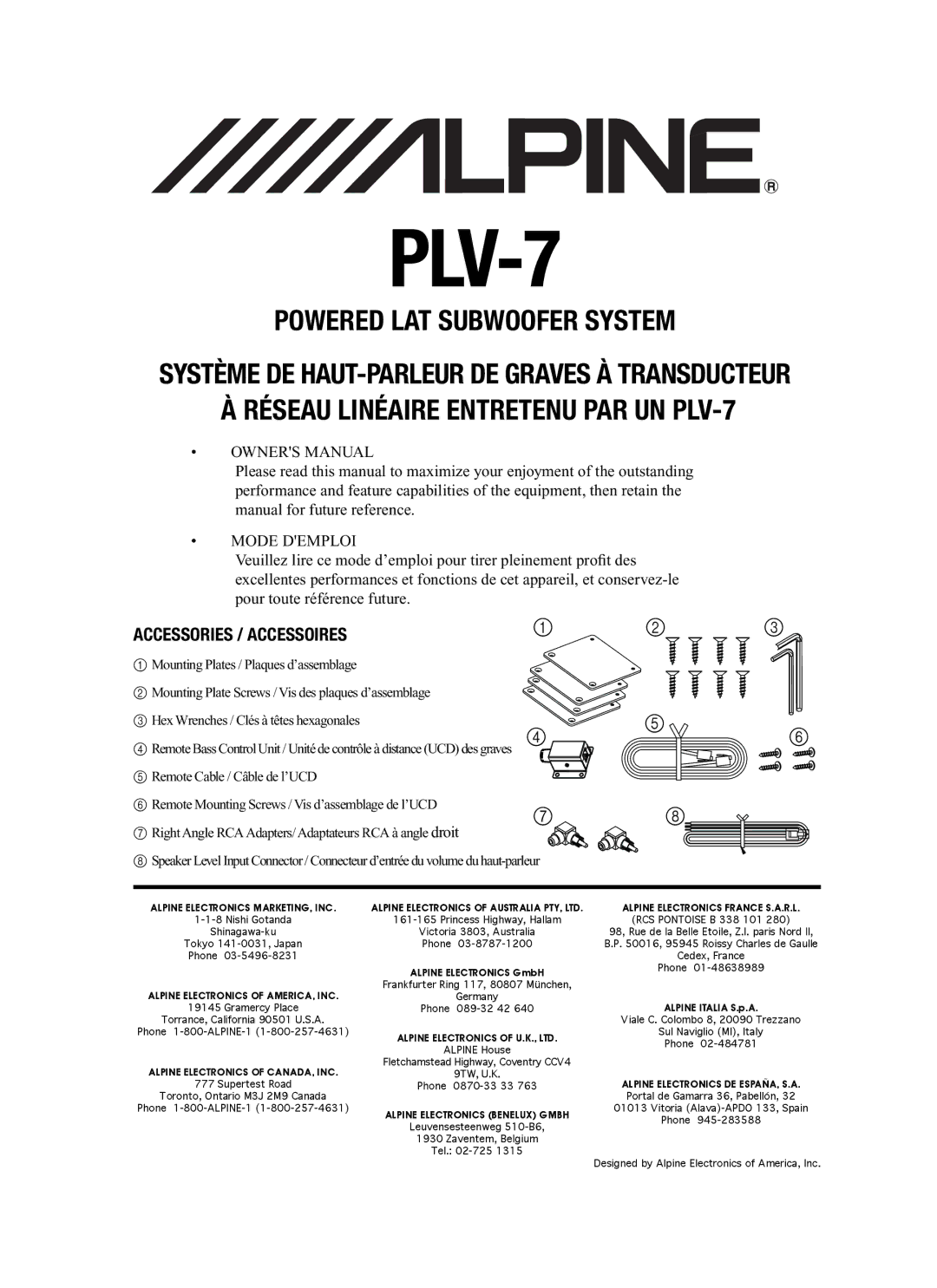 Alpine PLV-7 owner manual 