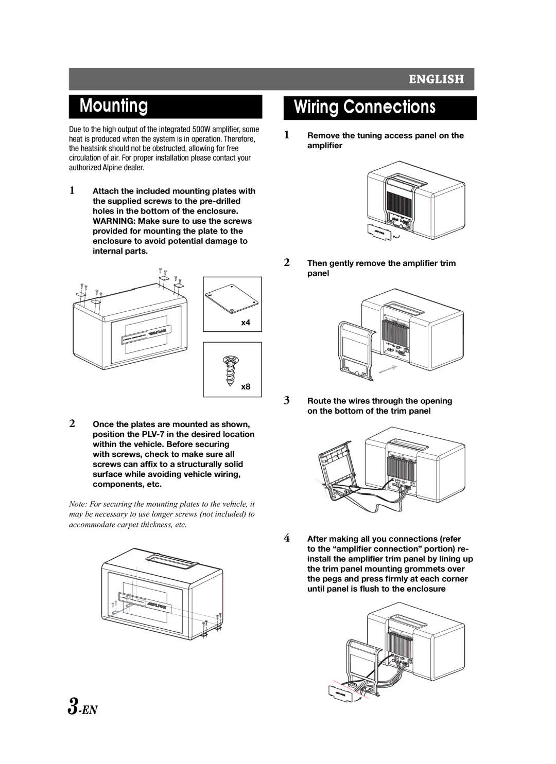 Alpine PLV-7 owner manual Mounting, Wiring Connections 