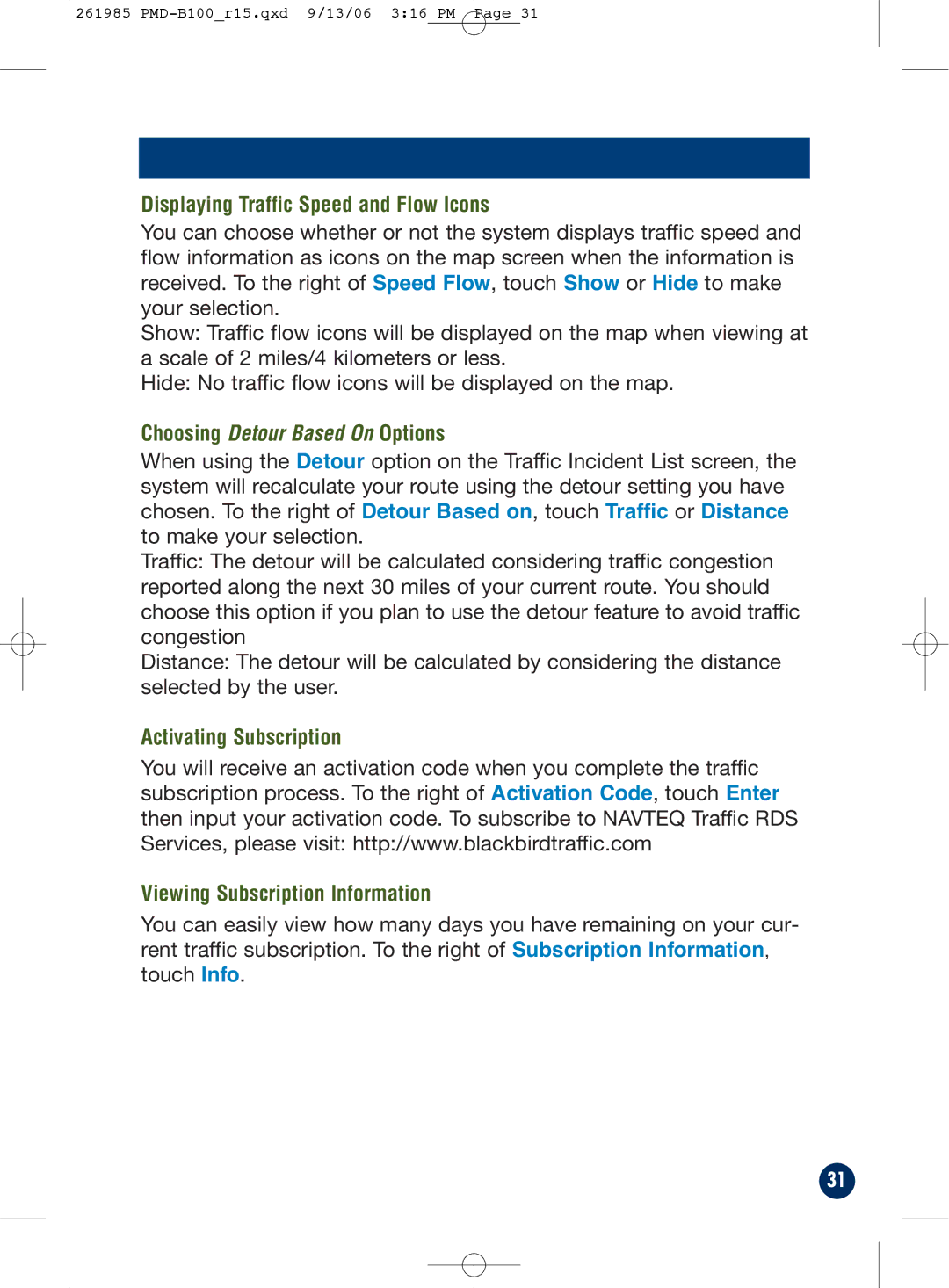 Alpine PMD-B100T owner manual Displaying Traffic Speed and Flow Icons, Choosing Detour Based On Options 