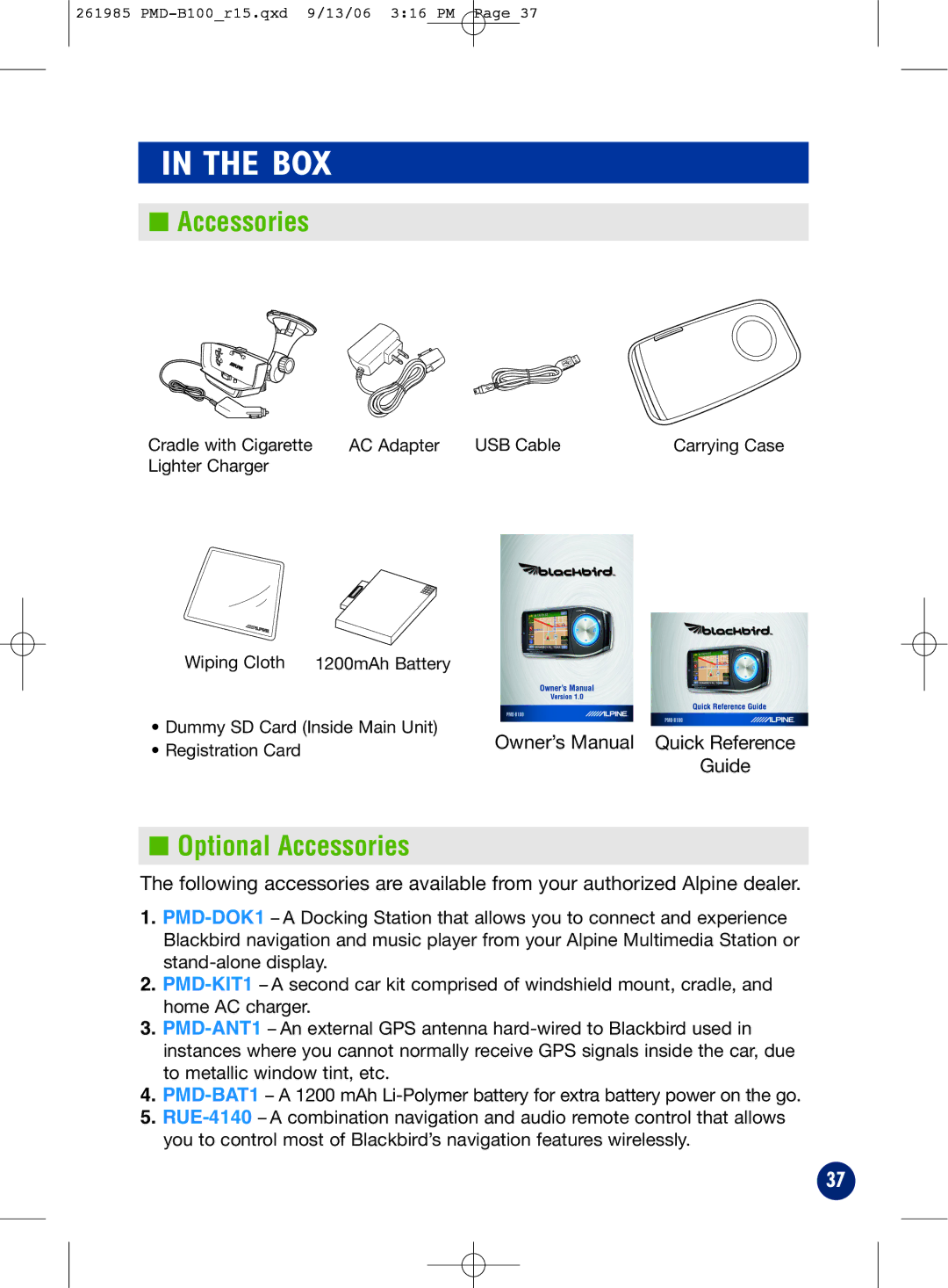 Alpine PMD-B100T owner manual Box, Optional Accessories 