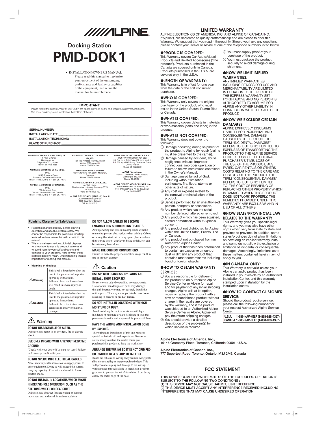 Alpine PMD-DOK1 warranty Products Covered, Length of Warranty, WHO is Covered, HOW WE Limit Implied Warranties 