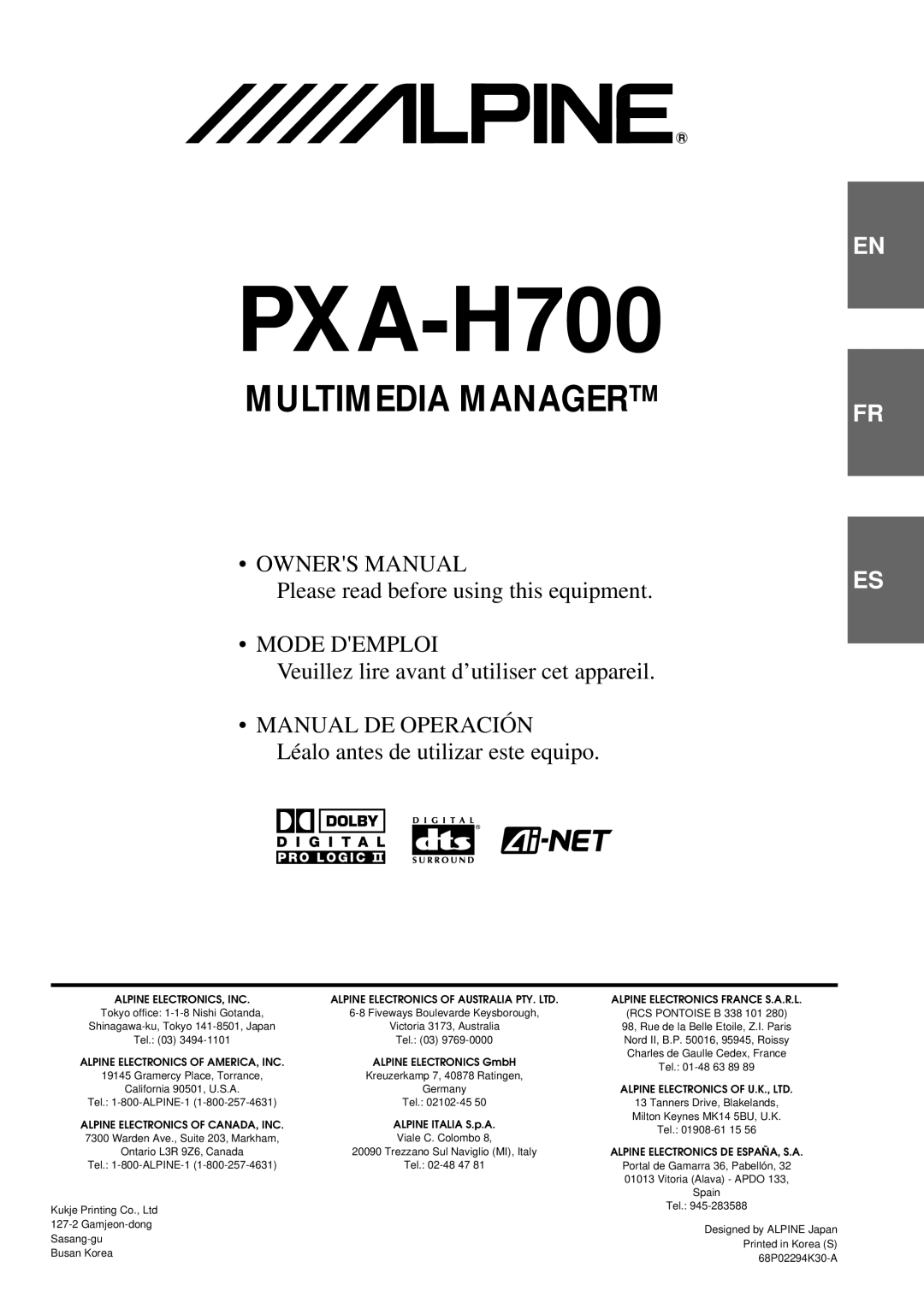 Alpine PXA-H700 owner manual 