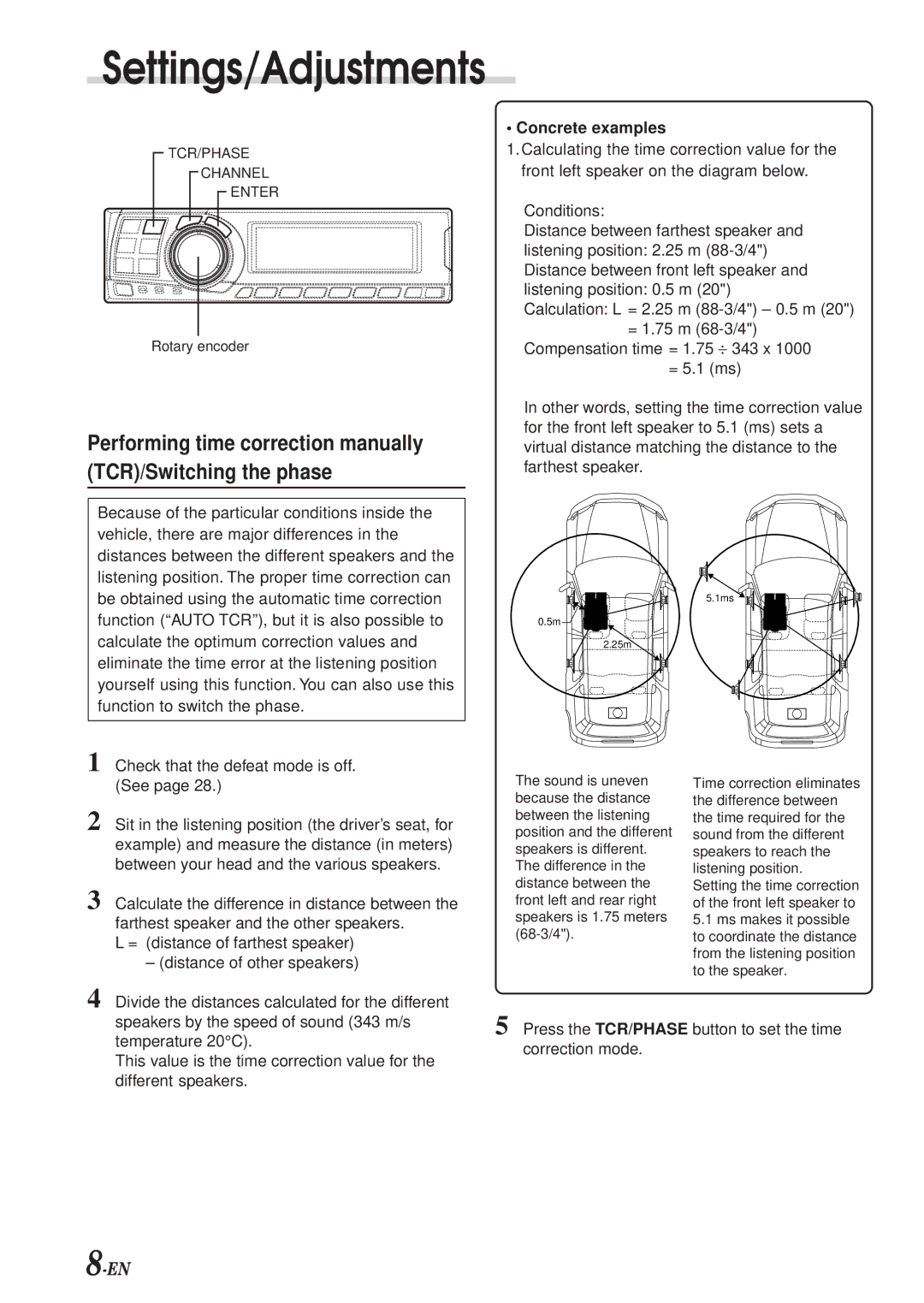 Alpine PXA-H700 owner manual Settings/Adjustments, Concrete examples 