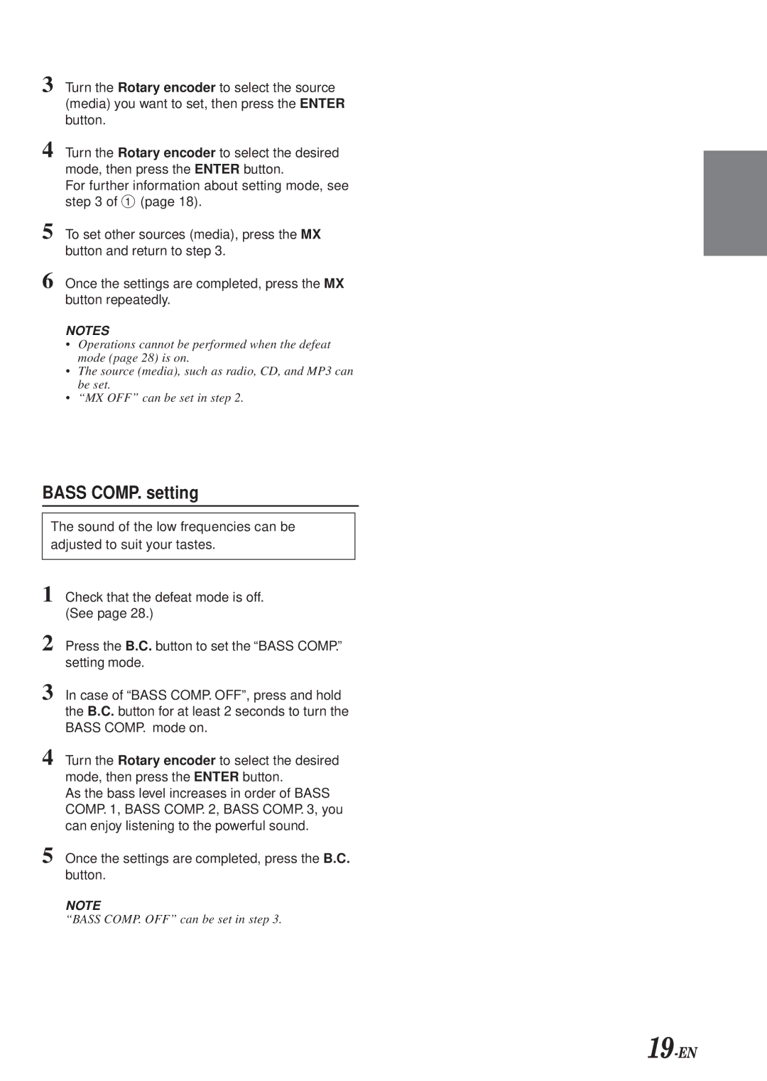 Alpine PXA-H700 owner manual Bass COMP. setting 