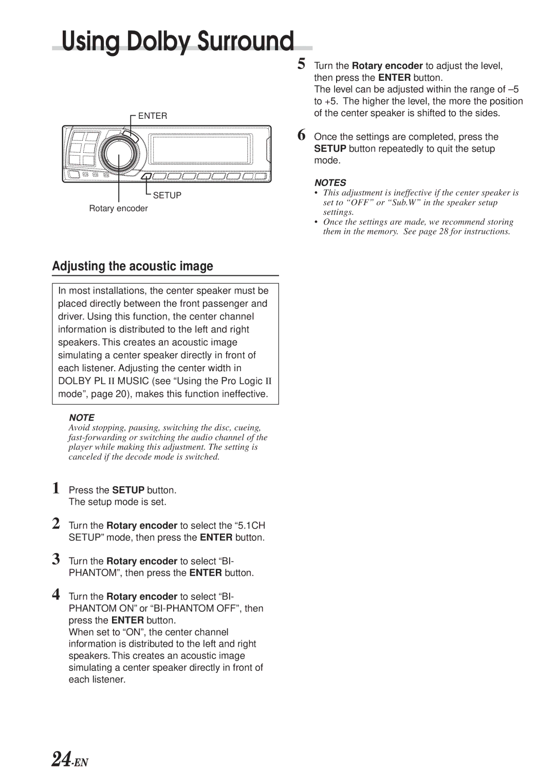 Alpine PXA-H700 owner manual Using Dolby Surround, Adjusting the acoustic image 