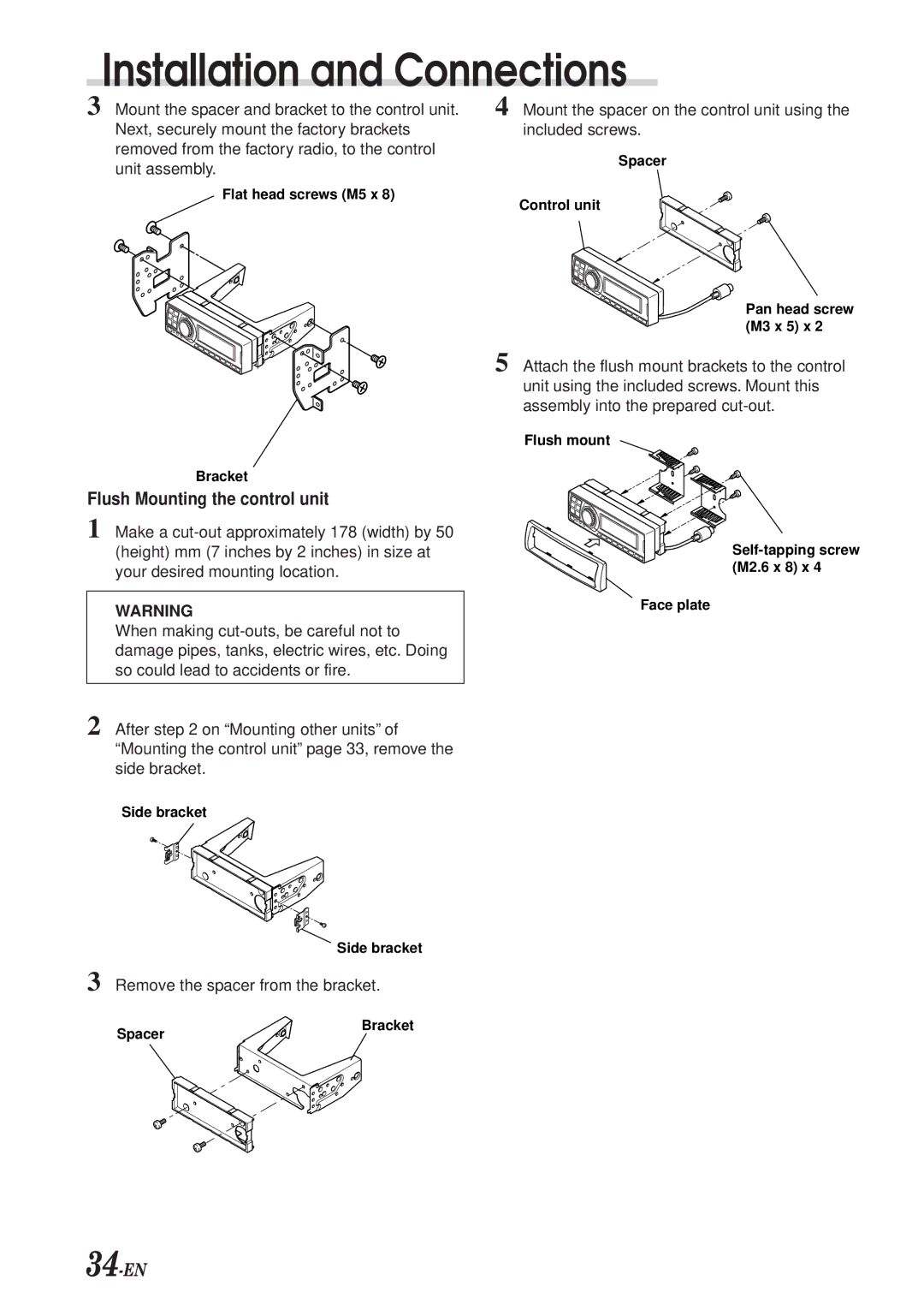 Alpine PXA-H700 owner manual Flush Mounting the control unit 