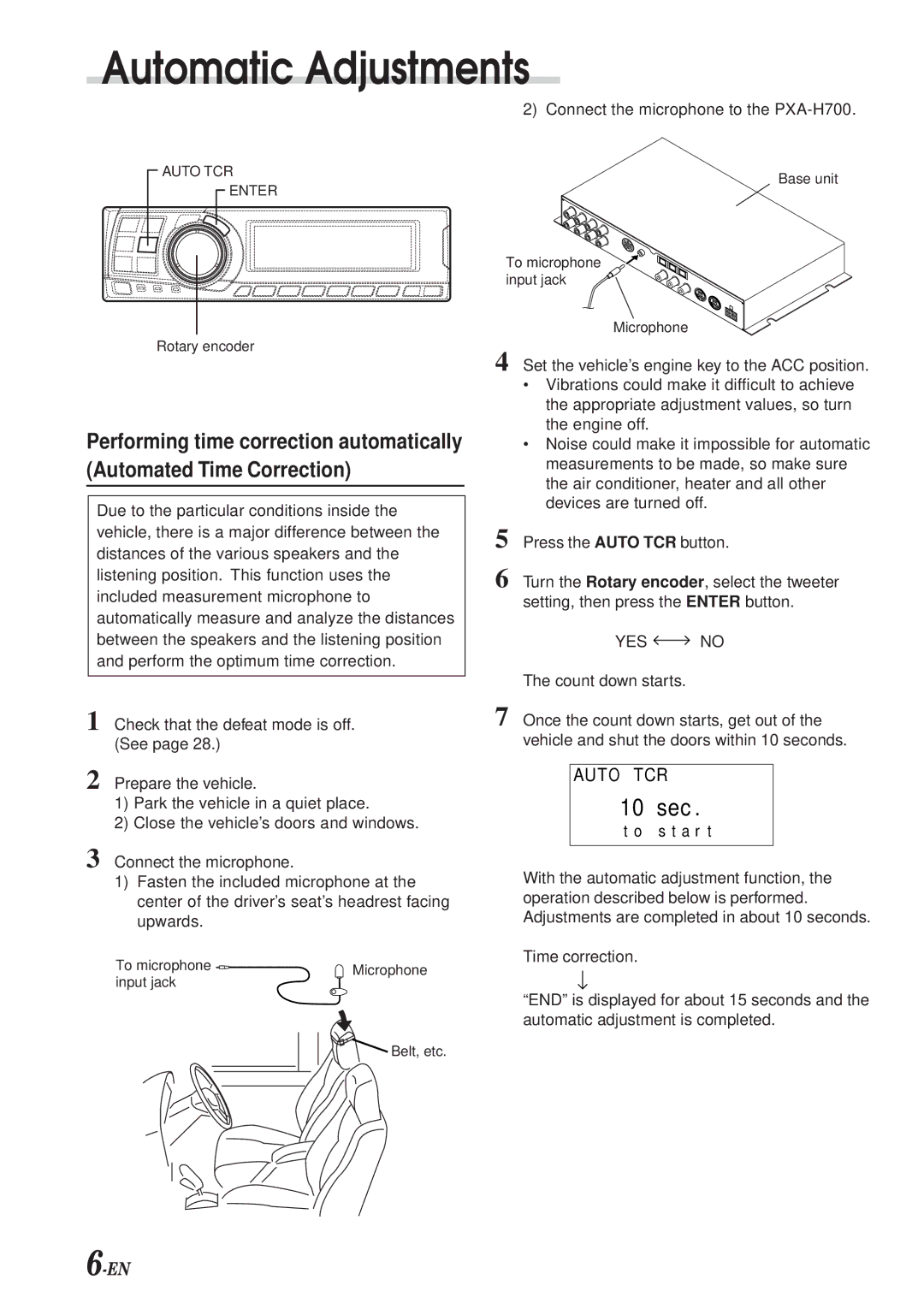 Alpine PXA-H700 owner manual Automatic Adjustments, YES no 