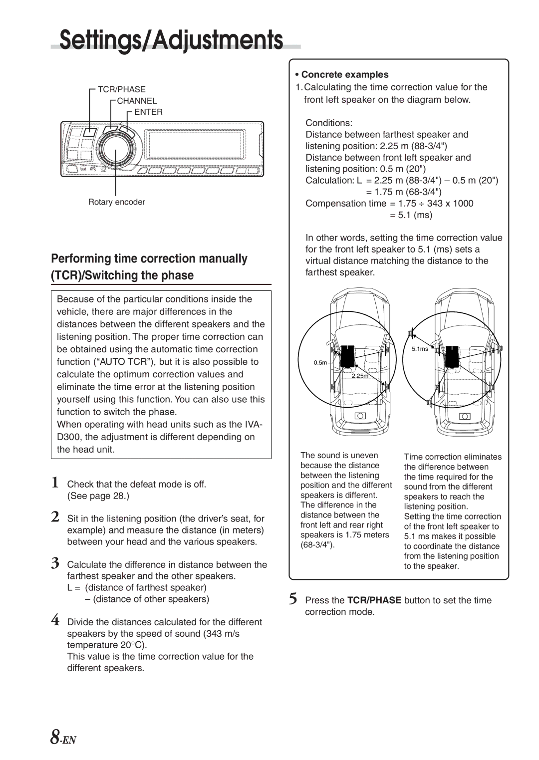 Alpine PXA-H701 owner manual Settings/Adjustments, Concrete examples 