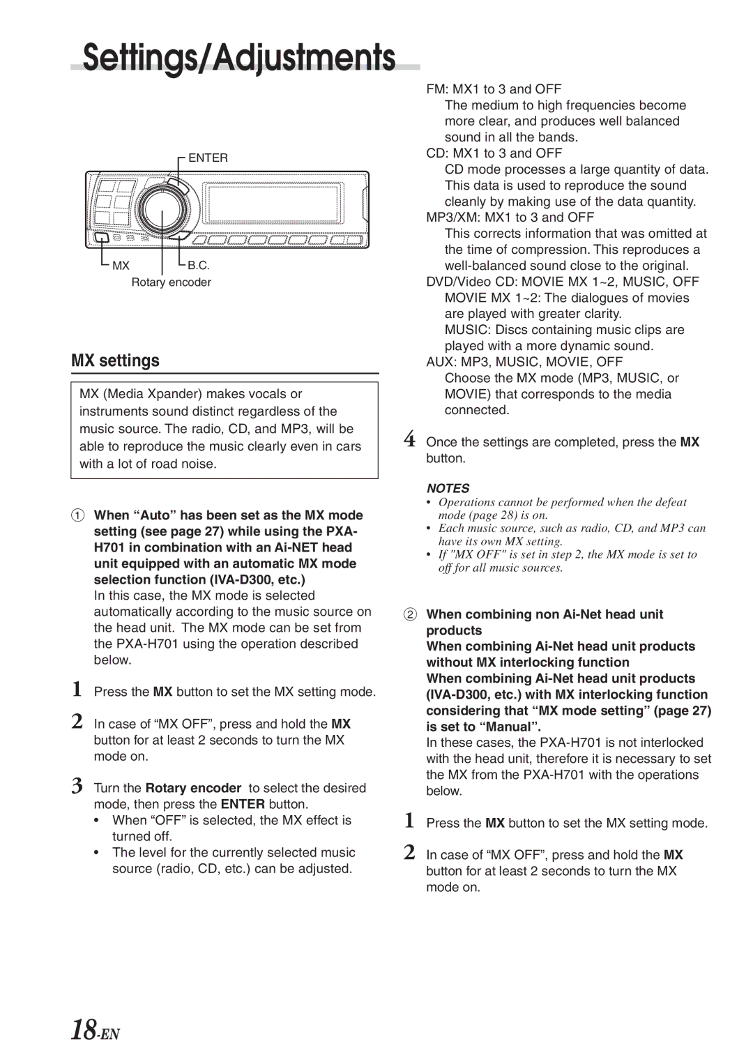 Alpine PXA-H701 owner manual MX settings 