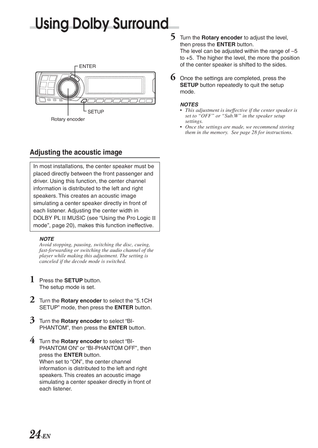 Alpine PXA-H701 owner manual Using Dolby Surround, Adjusting the acoustic image 