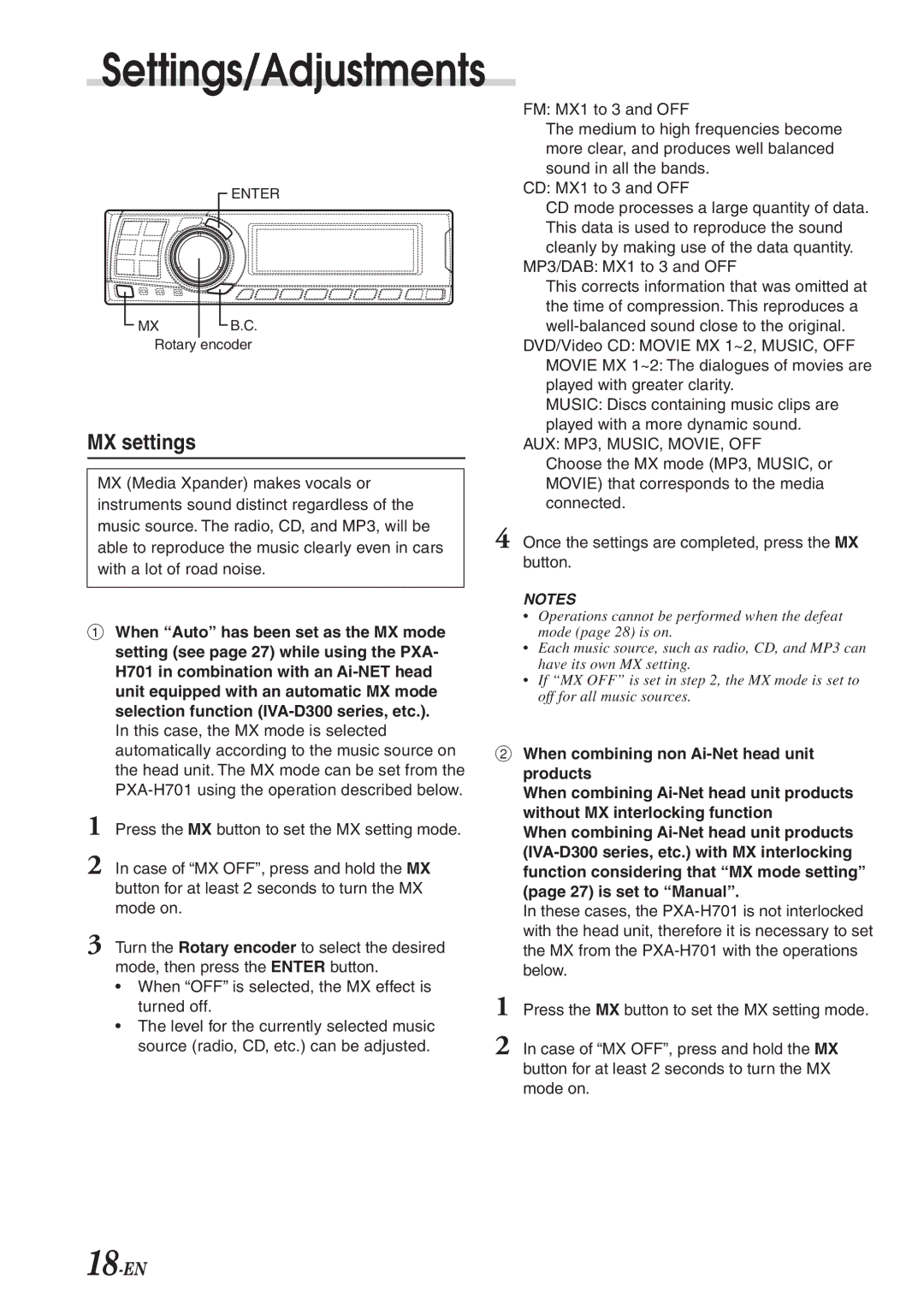 Alpine PXA-H701 owner manual MX settings 