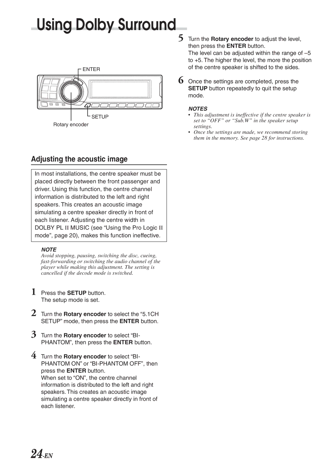 Alpine PXA-H701 owner manual Using Dolby Surround, Adjusting the acoustic image 