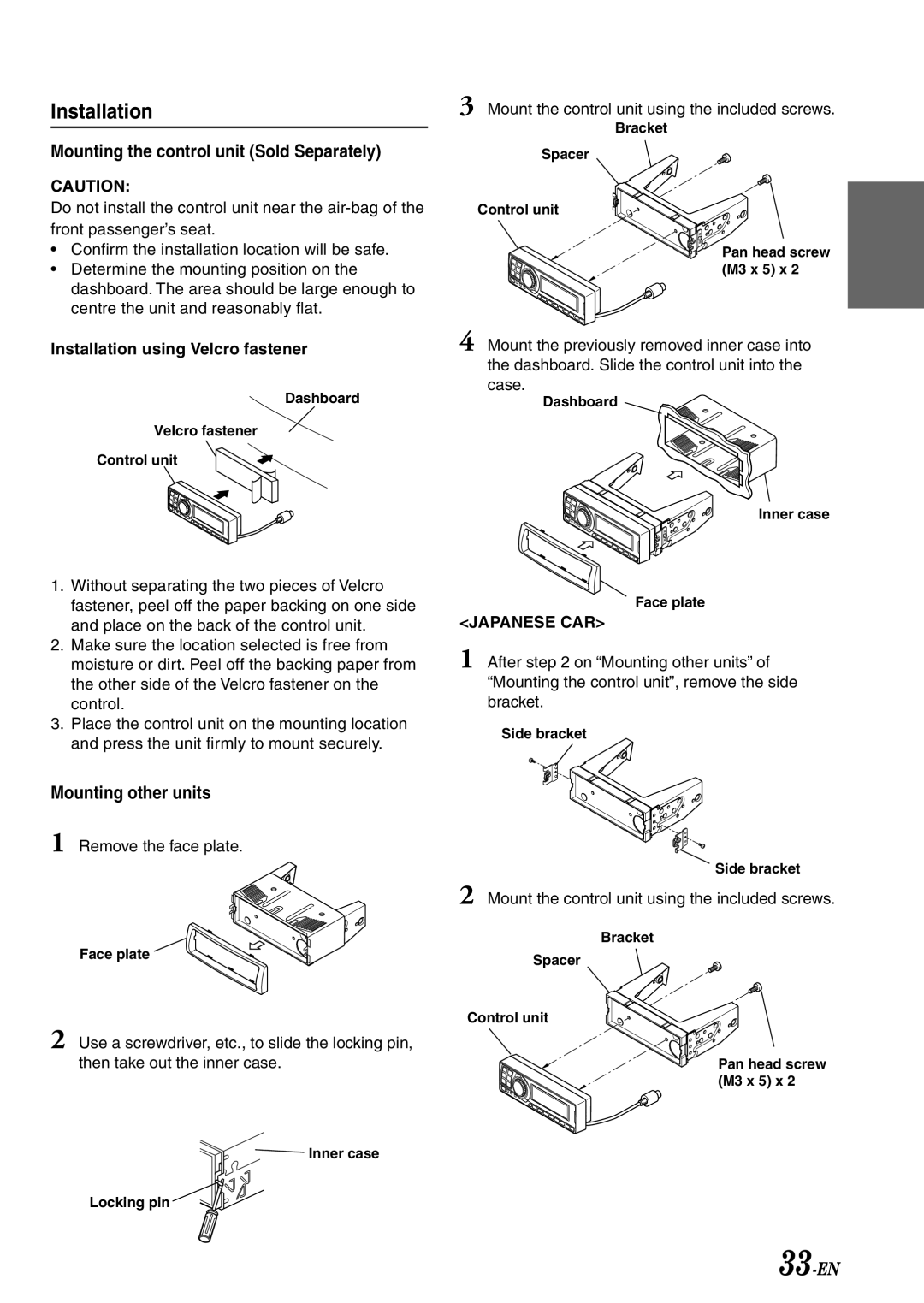 Alpine PXA-H701 owner manual Installation using Velcro fastener 