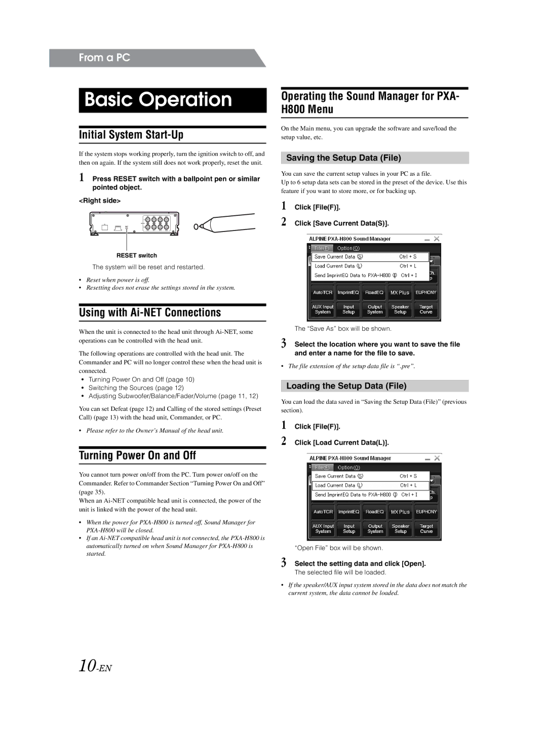 Alpine PXA-H800 owner manual Initial System Start-Up, Using with Ai-NET Connections, Turning Power On and Off 