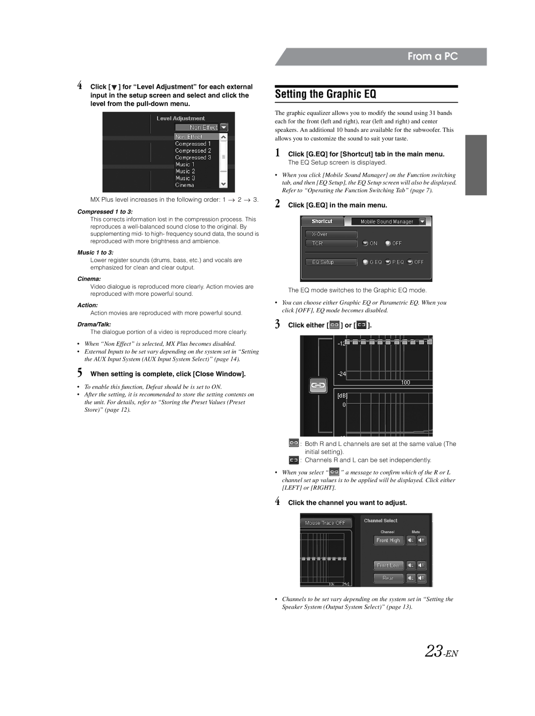 Alpine PXA-H800 owner manual Setting the Graphic EQ, 23-EN 