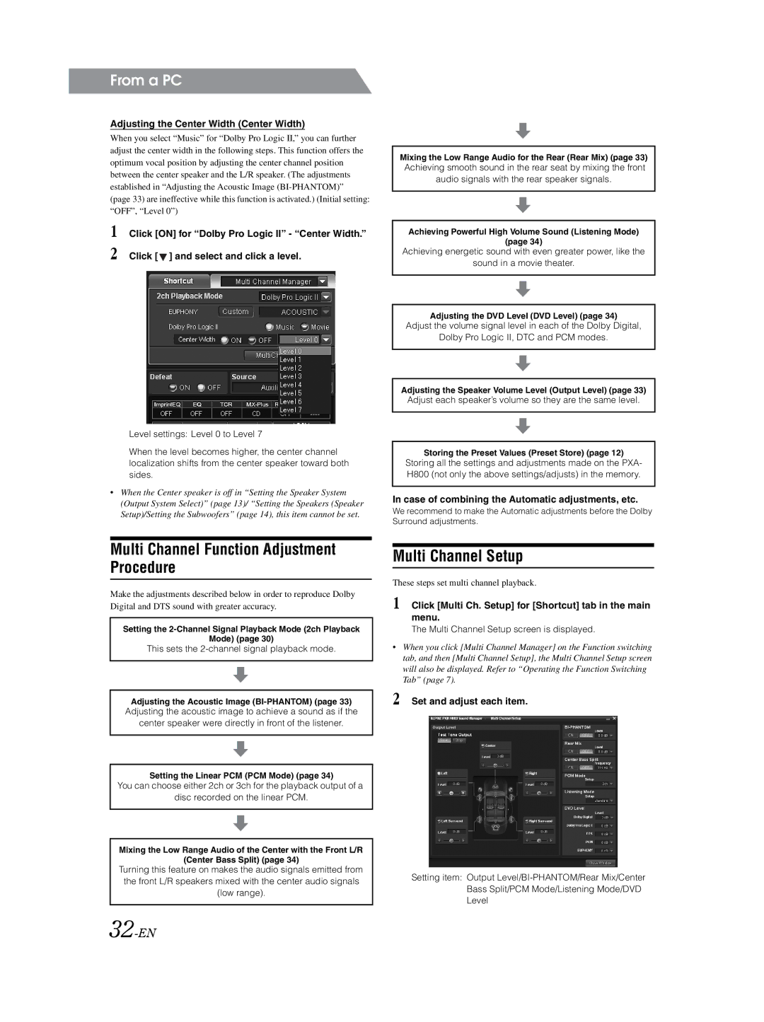 Alpine PXA-H800 owner manual Multi Channel Function Adjustment Procedure, Multi Channel Setup, 32-EN 