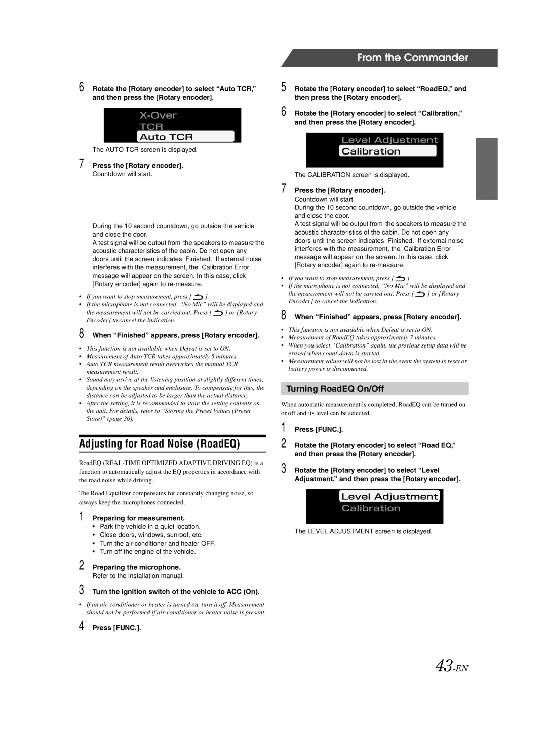 Alpine PXA-H800 owner manual 43-EN, Press the Rotary encoder, When Finished appears, press Rotary encoder 