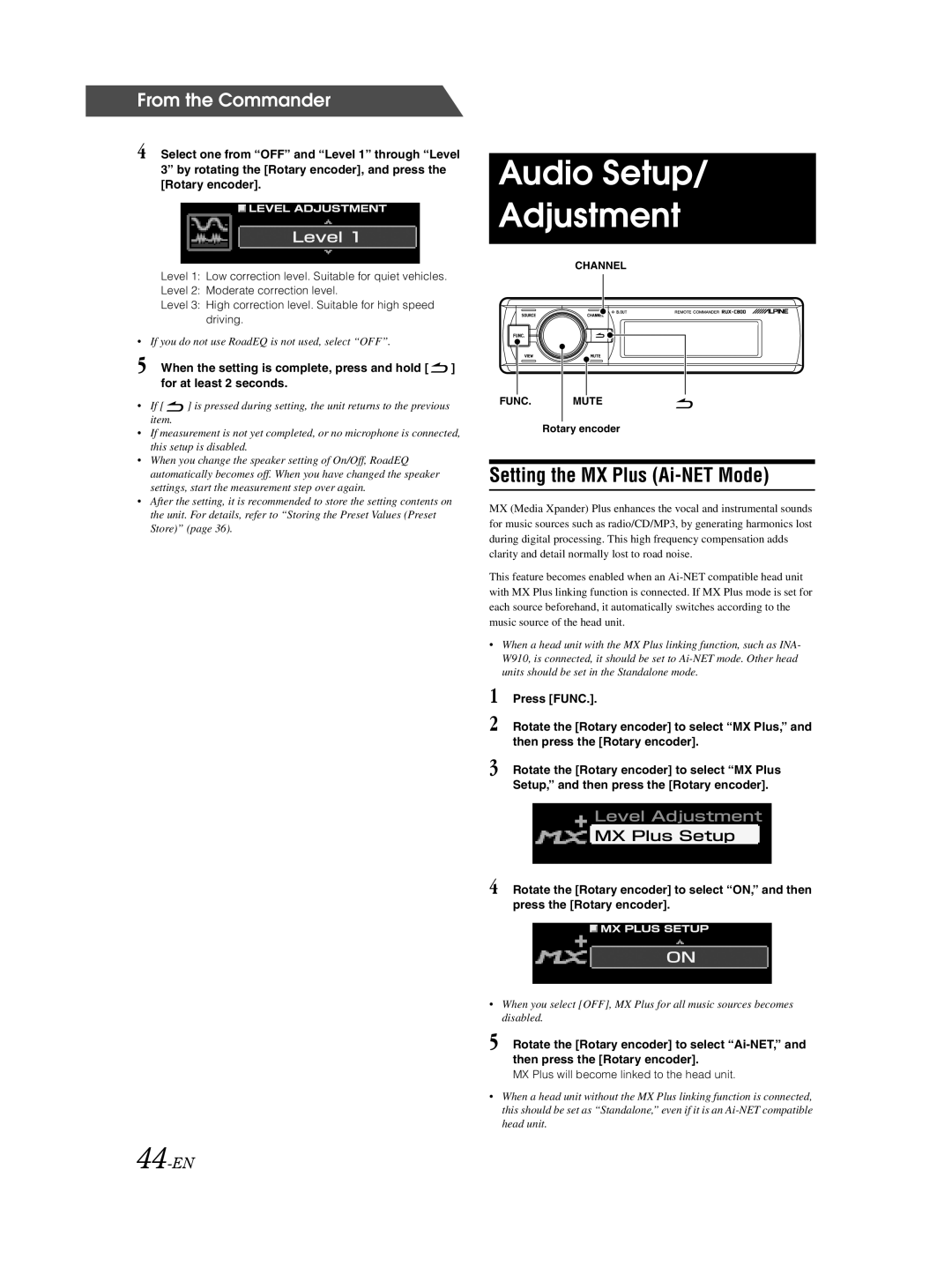 Alpine PXA-H800 owner manual Setting the MX Plus Ai-NET Mode, 44-EN 