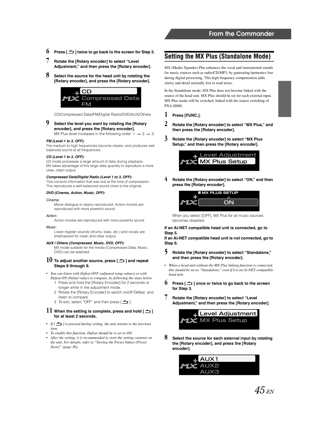 Alpine PXA-H800 owner manual Setting the MX Plus Standalone Mode, 45-EN, Press twice to go back to the screen for Step 